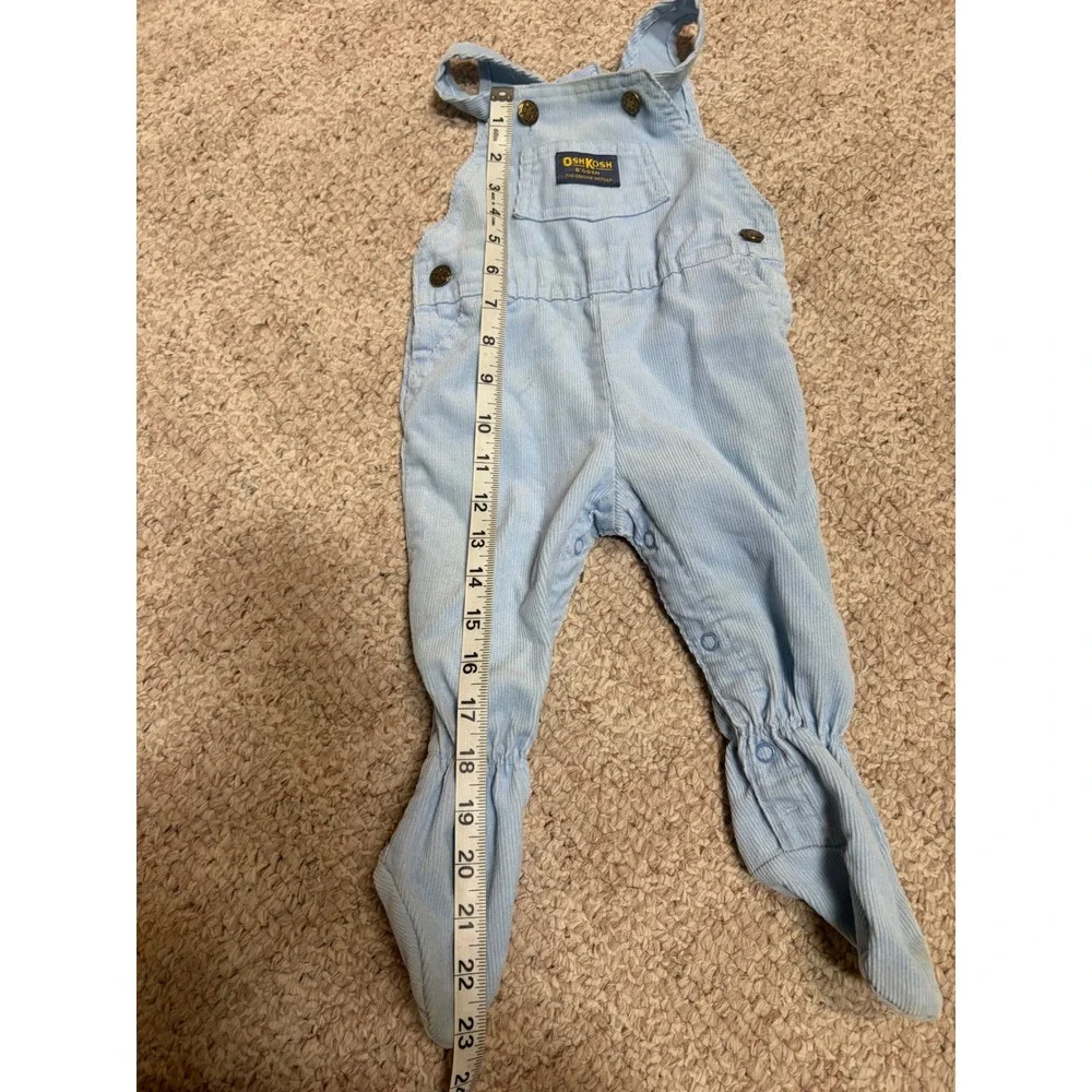 Vintage OshKosh Bgosh Light Blue Corduroy Footed Overalls Baby 6-9 Months USA